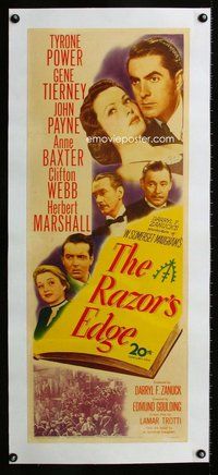 f290 RAZOR'S EDGE linen insert movie poster '46 Tyrone Power, Tierney