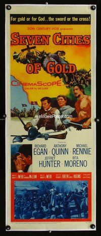 f291 SEVEN CITIES OF GOLD linen insert movie poster '55 Richard Egan, Quinn