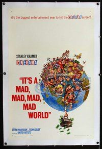 f393 IT'S A MAD, MAD, MAD, MAD WORLD linen one-sheet movie poster '64Cinerama