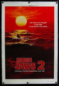 f395 JAWS 2 linen style B teaser one-sheet movie poster '78 best image!