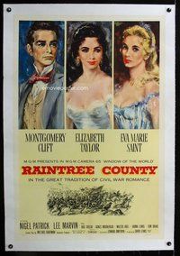 f445 RAINTREE COUNTY linen one-sheet movie poster '57 Monty Clift, Liz Taylor