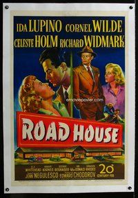 f449 ROAD HOUSE linen one-sheet movie poster '48 Ida Lupino, Cornel Wilde