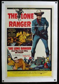 f405 LONE RANGER & THE LOST CITY OF GOLD linen one-sheet movie poster '58