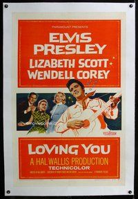 f406 LOVING YOU linen one-sheet movie poster '57 Elvis Presley, Liz Scott