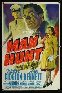 f413 MAN HUNT linen one-sheet movie poster '41 Pidgeon, Bennett, Fritz Lang