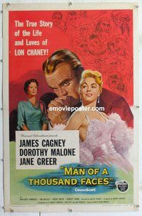 f414 MAN OF A THOUSAND FACES linen one-sheet movie poster '57 James Cagney