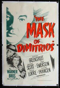 f415 MASK OF DIMITRIOS linen one-sheet movie poster '44 Greenstreet, Lorre