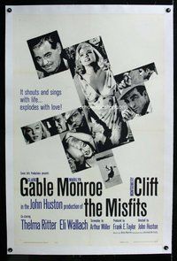 f418 MISFITS linen one-sheet movie poster '61 Clark Gable, Marilyn Monroe