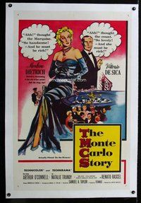 f419 MONTE CARLO STORY linen one-sheet movie poster '57 Dietrich, De Sica