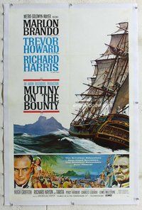 f421 MUTINY ON THE BOUNTY linen one-sheet movie poster '62 Marlon Brando