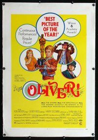 f429 OLIVER linen one-sheet movie poster '69 Charles Dickens, Reed, Ron Moody