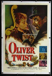 f430 OLIVER TWIST linen one-sheet movie poster '51 Alec Guinness, Dickens
