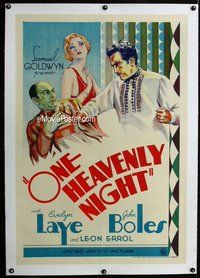f432 ONE HEAVENLY NIGHT linen one-sheet movie poster '31 deco stone litho!