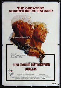 f435 PAPILLON linen one-sheet movie poster '74 Steve McQueen, Dustin Hoffman