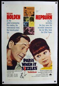 f436 PARIS WHEN IT SIZZLES linen one-sheet movie poster '64 Audrey Hepburn