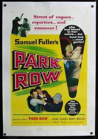 f437 PARK ROW linen one-sheet movie poster '52 Samuel Fuller, newspapers!