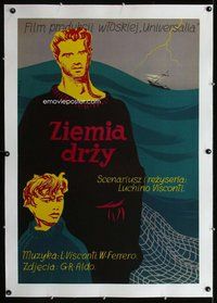 f212 LA TERRA TREMA linen Polish movie poster '48 Visconti, Patka art!