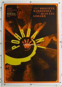 f093 LE MEPRIS linen Czech movie poster '63 Godard, Brigitte Bardot