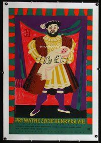f213 PRIVATE LIFE OF HENRY VIII linen Polish movie poster '55 Laughton