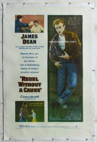 f012 REBEL WITHOUT A CAUSE linen one-sheet movie poster '55 1st James Dean!