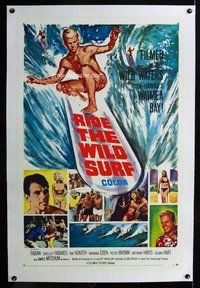 f447 RIDE THE WILD SURF linen one-sheet movie poster '64 Fabian, great image!