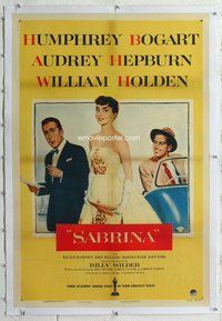 f453 SABRINA linen one-sheet movie poster '54 Audrey Hepburn,Bogart,Holden