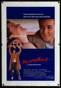 f454 SAY ANYTHING linen one-sheet movie poster '89 John Cusack, Cameron Crowe