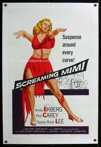 f455 SCREAMING MIMI linen one-sheet movie poster '58 sexy Anita Ekberg!