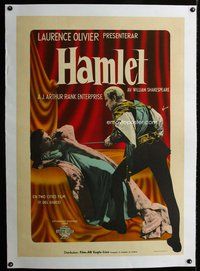 f097 HAMLET linen Swedish movie poster '49 Olivier, Bjorne art!