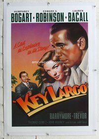 f398 KEY LARGO linen video one-sheet movie poster R88 Humphrey Bogart, Bacall