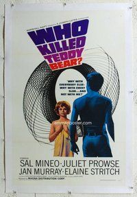f500 WHO KILLED TEDDY BEAR linen one-sheet movie poster '65 Mineo, Prowse