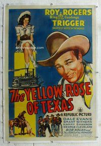 f506 YELLOW ROSE OF TEXAS linen one-sheet movie poster '44 Roy Rogers, Evans