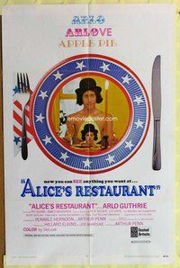 g016 ALICE'S RESTAURANT one-sheet movie poster '69 Arlo Guthrie, Arthur Penn