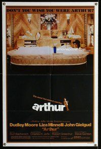 g041 ARTHUR style B one-sheet movie poster '81 Dudley Moore in bubble bath!