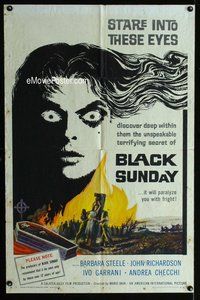 g086 BLACK SUNDAY one-sheet movie poster '61 Mario Bava, demons!