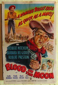 g091 BLOOD ON THE MOON one-sheet movie poster '49 Robert Mitchum, Bel Geddes