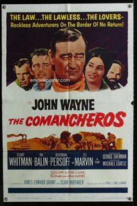 g124 COMANCHEROS one-sheet movie poster '61 John Wayne, Lee Marvin, Curtiz