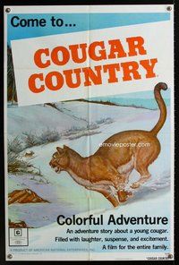 g144 COUGAR COUNTRY one-sheet movie poster '72 cool wild cat in snow image!