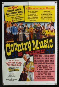 g148 COUNTRY MUSIC ON BROADWAY one-sheet movie poster '64 Hank Williams