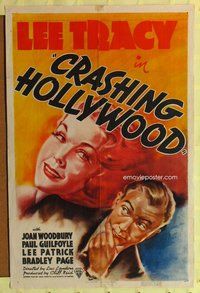 g150 CRASHING HOLLYWOOD one-sheet movie poster '38 Lee Tracy, Joan Woodbury