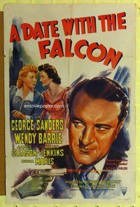 g157 DATE WITH THE FALCON one-sheet movie poster '41 George Sanders, Barrie