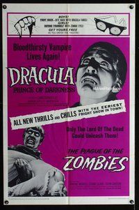 g180 DRACULA PRINCE OF DARKNESS/PLAGUE OF THE ZOMBIES one-sheet movie poster '66