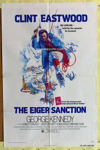 g183 EIGER SANCTION one-sheet movie poster '75 artwork of Clint Eastwood!