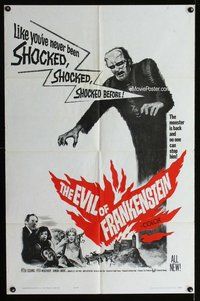 g190 EVIL OF FRANKENSTEIN one-sheet movie poster '64 Peter Cushing, Hammer