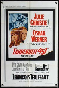 g198 FAHRENHEIT 451 one-sheet movie poster '67 Francois Truffaut, Christie