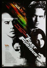 g207 FAST & THE FURIOUS one-sheet movie poster '01 Vin Diesel, car racing!
