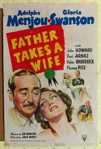 g208 FATHER TAKES A WIFE one-sheet movie poster '41 Gloria Swanson, Menjou