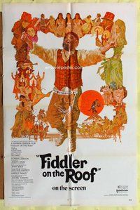 g209 FIDDLER ON THE ROOF one-sheet movie poster '72 Topol, Molly Picon