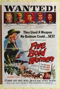 g211 FIVE BOLD WOMEN one-sheet movie poster '59 wanted bad girls!