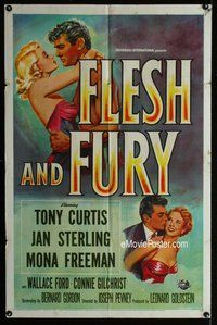 g213 FLESH & FURY one-sheet movie poster '52 Tony Curtis, Sterling, boxing!